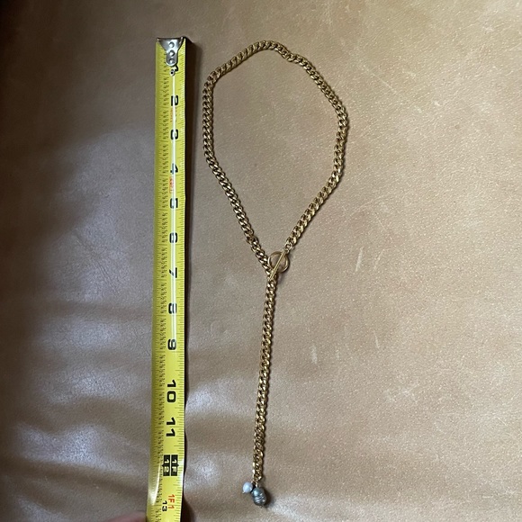 Genuine pearl gray blue on gold plated curb chain lariat toggle clasp necklace - Picture 10 of 10